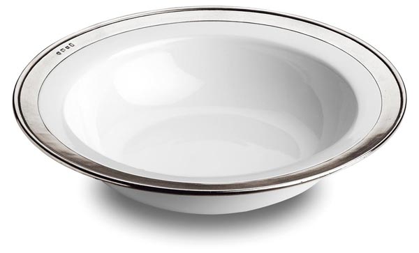 Spagettiskål med tinn kant, grå og hvit, Tinn og Keramikk, cm Ø 39,5