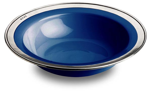 Round serving bowl - blue, grey and blue, Pewter and Ceramic, cm Ø 39,5