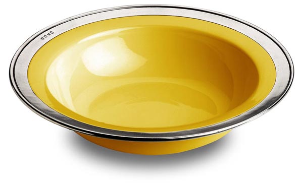 Round serving bowl - gold, grey and yellow, Pewter and Ceramic, cm Ø 39,5