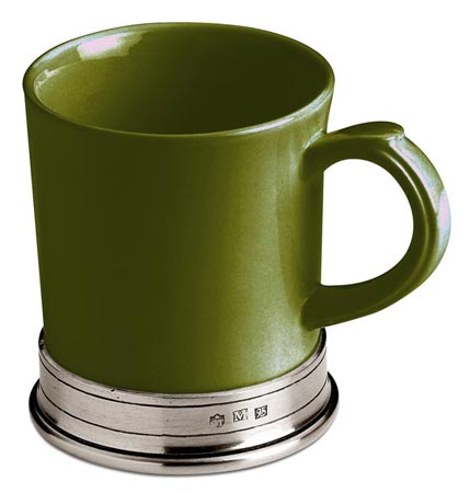 マグカップ（グリーン）, グレー および グリーン, ピューター および 陶器, cm h 10,5 x cl 40