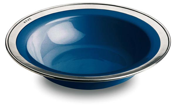 Round serving bowl - blue, grey and blue, Pewter and Ceramic, cm Ø 30