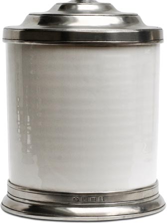 Dose mit Deckel, Grau und weiß, Zinn und Keramik, cm Ø16xh19 lt 1,4