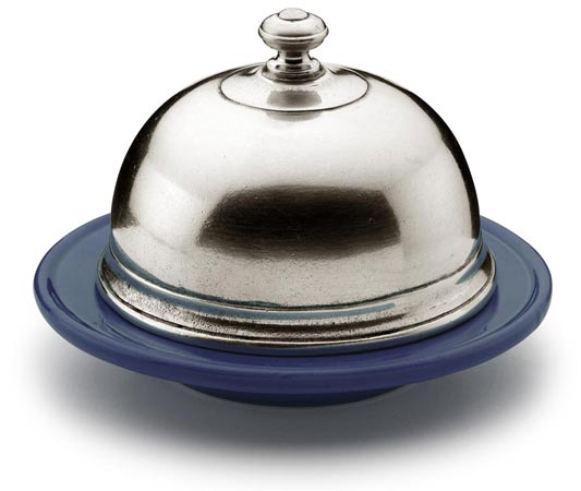 Butterglocke, Grau und blau, Zinn und Keramik, cm Ø 14,2 x h 10