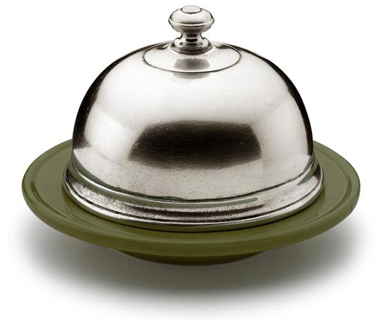 Butterglocke, Grau und grün, Zinn und Keramik, cm Ø 14,2 x h 10
