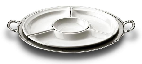 Round sectional platter, gri și alb, Cositor și Ceramice, cm Ø 48,5