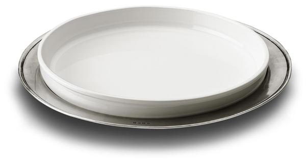 Round serving platter, gri și alb, Cositor și Ceramice, cm Ø 48,5