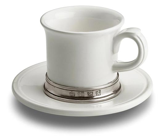 Espresso cup with saucer, gri și alb, Cositor și Ceramice, cm h 7 cl. 7,5