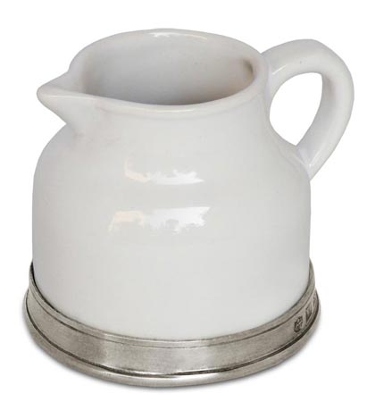 Milchkännchen, Grau und weiß, Zinn und Keramik, cm h 8