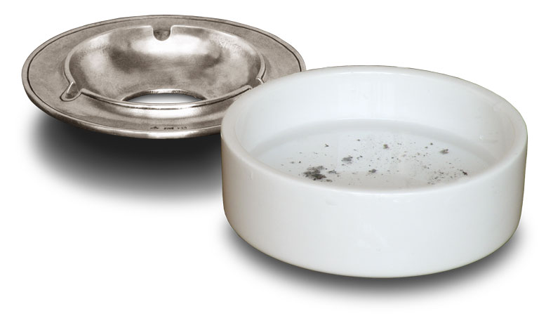 Smokeless ashtray, grey and White, Pewter and Ceramic, cm Ø 12.5