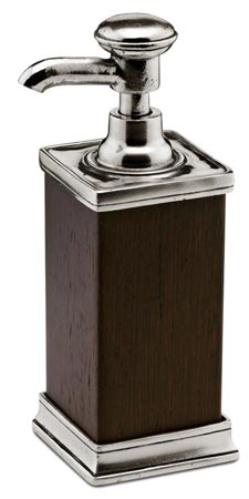 Dispenser portasapone (wenge), grigio e marrone, Metallo (Peltro) e Legno, cm 6,7x6,7x h18,5