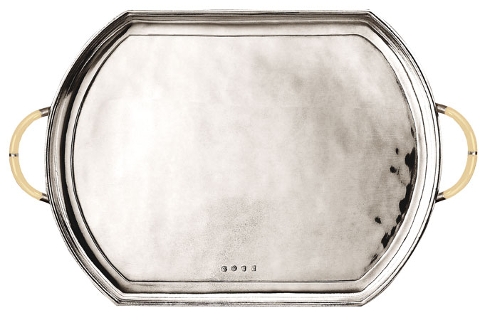 Vassoio con manici, grigio, Metallo (Peltro), cm 43,5x29