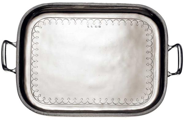 Metalltablett mit Henkel, Grau, Zinn, cm 36 x 28,5