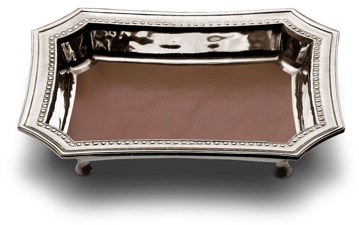 Pocket change tray with leather insert, grey, Pewter, cm 21,5 x 17