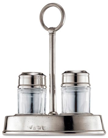 Menage Salz Pfeffer, Grau, Zinn und Bleifreies Kristallglas, cm h 18