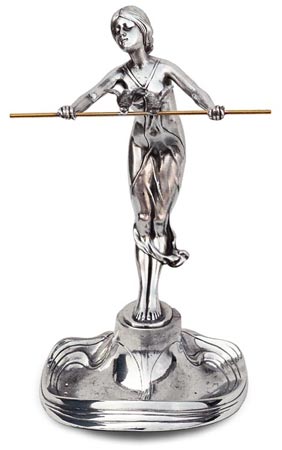 Jewelry stand bowl - young girl with two birds, grey, Pewter / Britannia Metal, cm 21