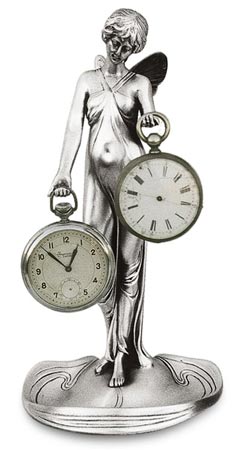 Pocket watch stand lady w/wings, gri, Cositor / Britannia Metal, cm 21.5