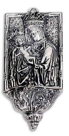 Holy water stoup - Madonna with child, grey, Pewter, cm 14