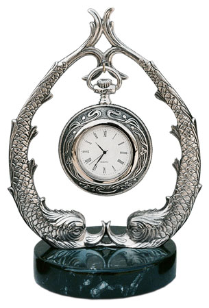 Pocket watch stand, gri și negru, Cositor / Britannia Metal și Marmura, cm h 18.5