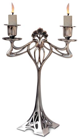Канделябр Эйфель на 2 свечи (с цветами), серый, олова / Britannia Metal, cm h 29,5
