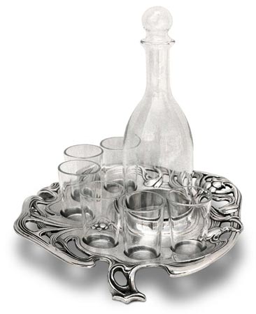 Bottles and glasses, gri, Cositor / Britannia Metal și Sticlă, cm 22x21