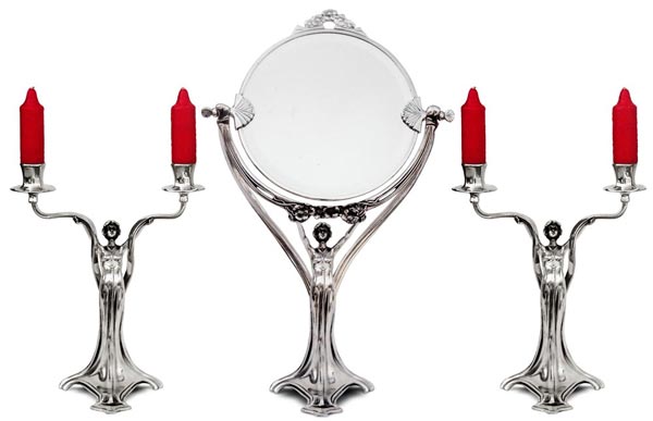 Vanity mirror - lady - 29, grey, Pewter / Britannia Metal and Glass, cm 30.5 x h 50