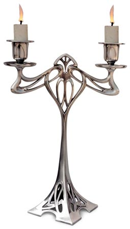 Double-flames candelabra - Eiffel (without flowers), grey, Pewter / Britannia Metal, cm 30