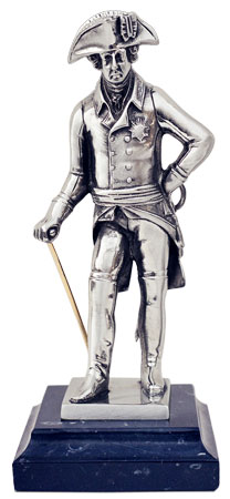 Statuetta - Federico il Grande su marmo, grigio e nero, Metallo (Peltro) e Marmo, cm h 17
