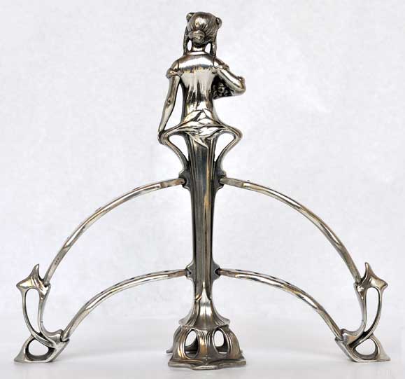 Fruit knife stand with lady, grey, Pewter / Britannia Metal, cm 18x17