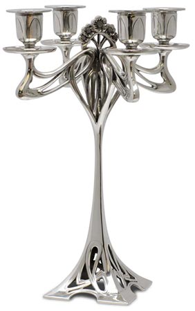 Канделябр Эйфель на 4 свечи (с цветами), серый, олова / Britannia Metal, cm h 29,5