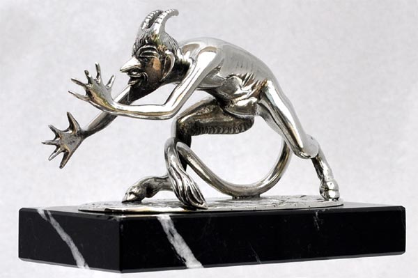 Erotic sculpture - devil (without penis), grey and black, Pewter and Marble, cm 14x h 10,5