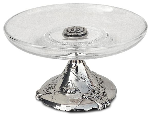 Glass footed bowl, grey, Pewter / Britannia Metal and Glass, cm Ø 22x h 11