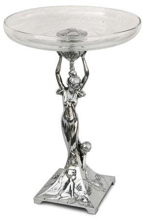 Fruit stand - Maiden with boy, grey, Pewter / Britannia Metal and Glass, cm 36,5 right