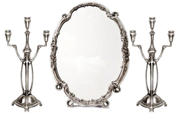 Tabletop mirror, grey, Pewter / Britannia Metal and Glass, cm 54,5x36