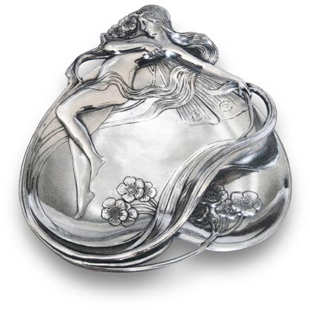 Jewellery holder tray - fairy among buttercups, grey, Pewter / Britannia Metal, cm 22x27