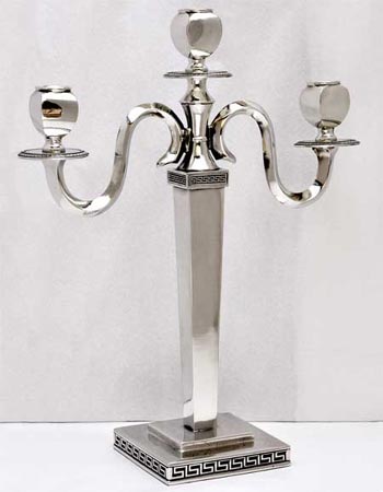 Three-flames candelabra - greca, grey, Pewter / Britannia Metal, cm 32x h 40