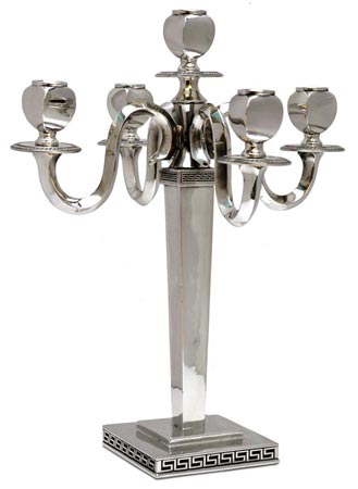Kerzenständer 5 armig - Griechische Dekoration, Grau, Zinn / Britannia Metal, cm 32x h 40