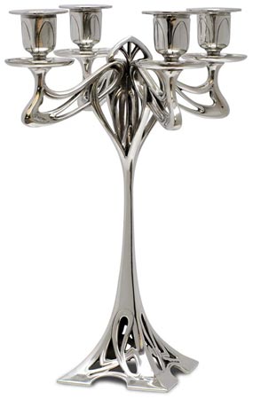 Kerzenleuchter 4 armig - Eiffel (Ohne Blumen), Grau, Zinn / Britannia Metal, cm h 29,5