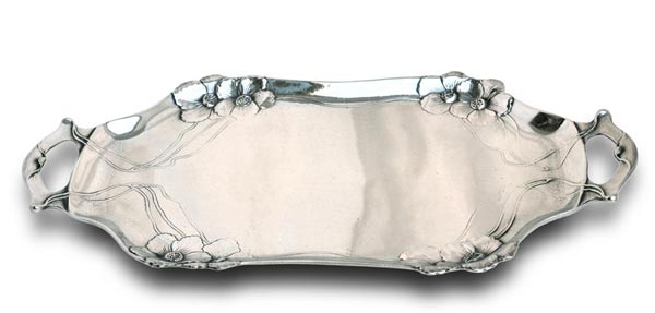 Rectangular tray - primula, grey, Pewter / Britannia Metal, cm 30,5 x 17