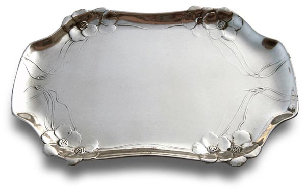 Rectangular tray - primula, grey, Pewter / Britannia Metal, cm 31 x 20,5