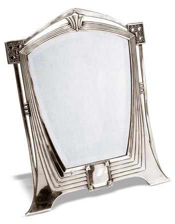 Tischspiegel - Art Deco - 120, Grau, Zinn / Britannia Metal und Glas, cm 53 x 42