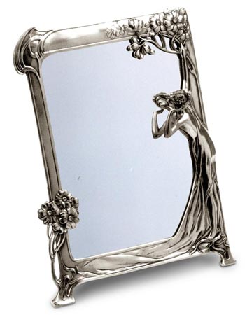 Vanity mirror - lady 131, grey, Pewter / Britannia Metal and Glass, cm 36.5 x 27