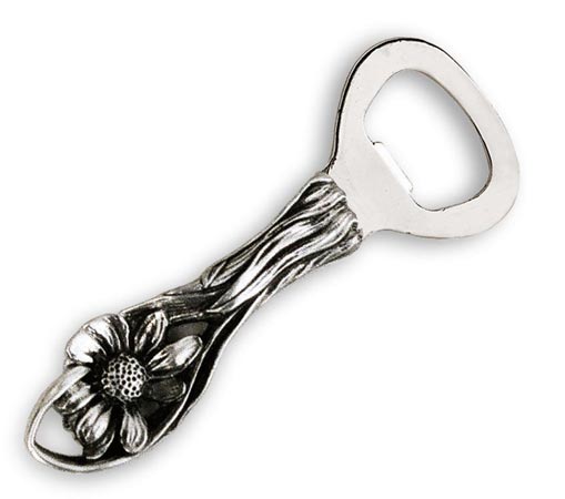 Bottle opener - oxeye daisy, grey, Pewter / Britannia Metal and Stainless steel, cm 11,5