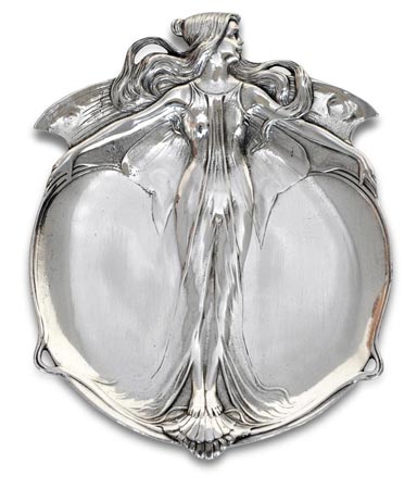 Vassoio portagioie - donna farfalla, grigio, Metallo (Peltro) / Britannia Metal, cm 18 x 14