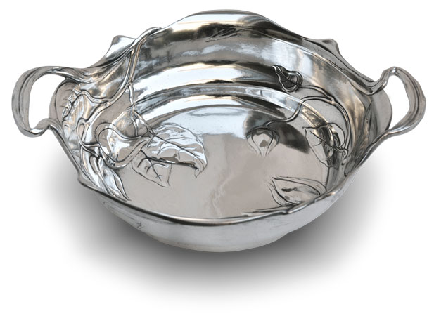 Oval bowl with handles - buds, grey, Pewter / Britannia Metal, cm 28 x 23,5
