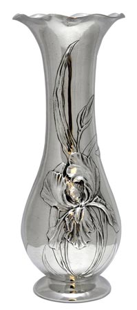 Vase w/iris, gri, Cositor / Britannia Metal, cm h 35