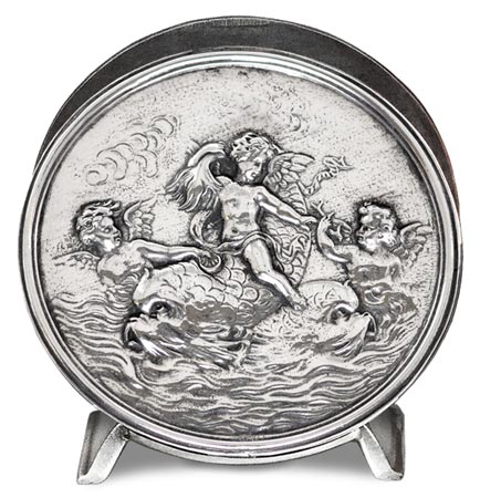 Servietten halter - Dolphin und Engel, Grau, Zinn / Britannia Metal, cm 10,5