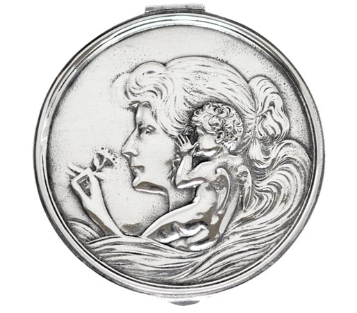 Коробок - женщина и путти, серый, олова / Britannia Metal, cm Ø 10,5