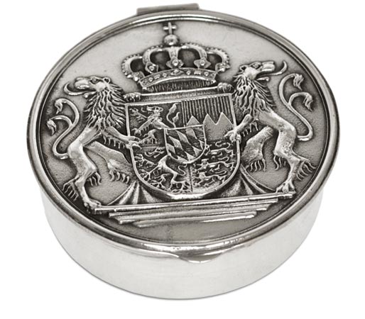 Round box - coat of arms of Bavaria, grey, Pewter / Britannia Metal, cm Ø 10,5