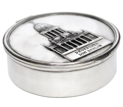Round box - berlin cathedral, grey, Pewter / Britannia Metal, cm Ø 10,5