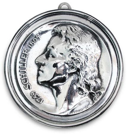 Placchetta decorativa - Friedrich von Schiller, grigio, Metallo (Peltro) / Britannia Metal, cm 10,5
